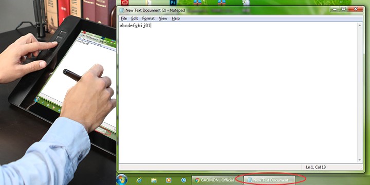 Press buttons of GAOMON PD1560 to input letters in text document