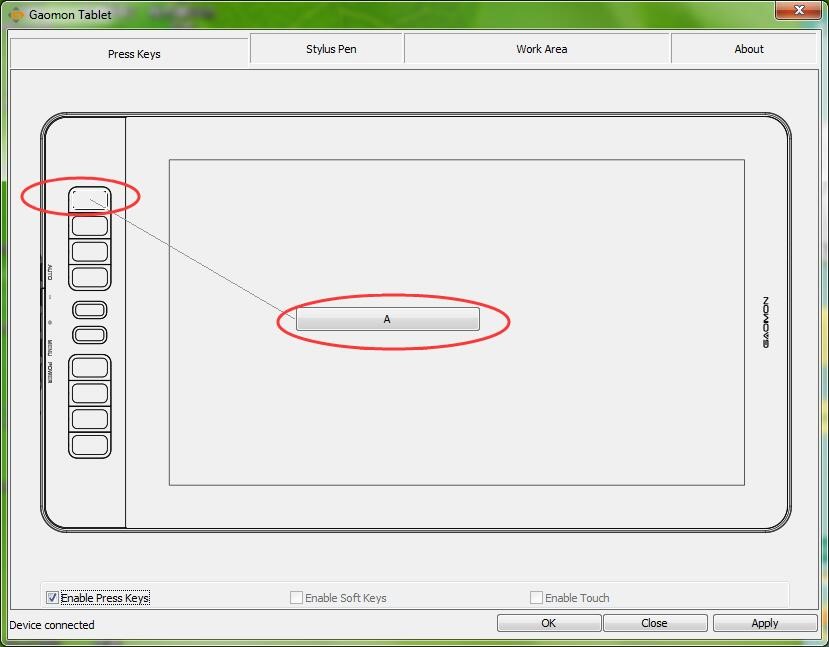 one express key of GAOMON graphic tablet has renamed as 'A'