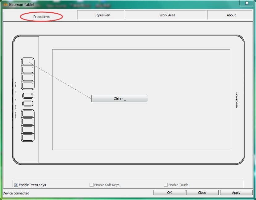 Select 'Press Keys' to remap Express Keys' for troubleshooting GAOMON tablet