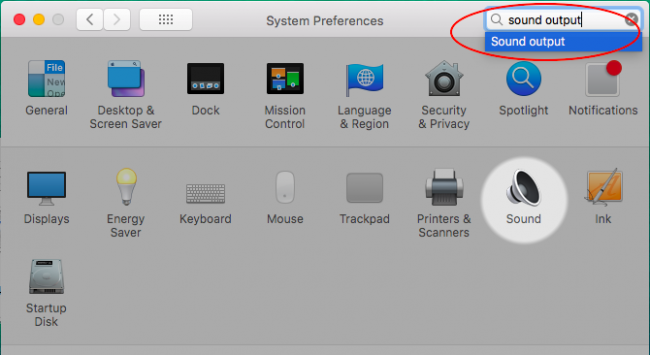 Type ‘Sound output’ in the search box and press ‘Enter’ key to search