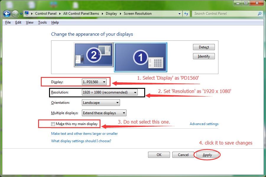 Set the item ‘Display’ as ‘PD1560’, and ‘Resolution’ as 1920*1080. This display is GOMON PD1560